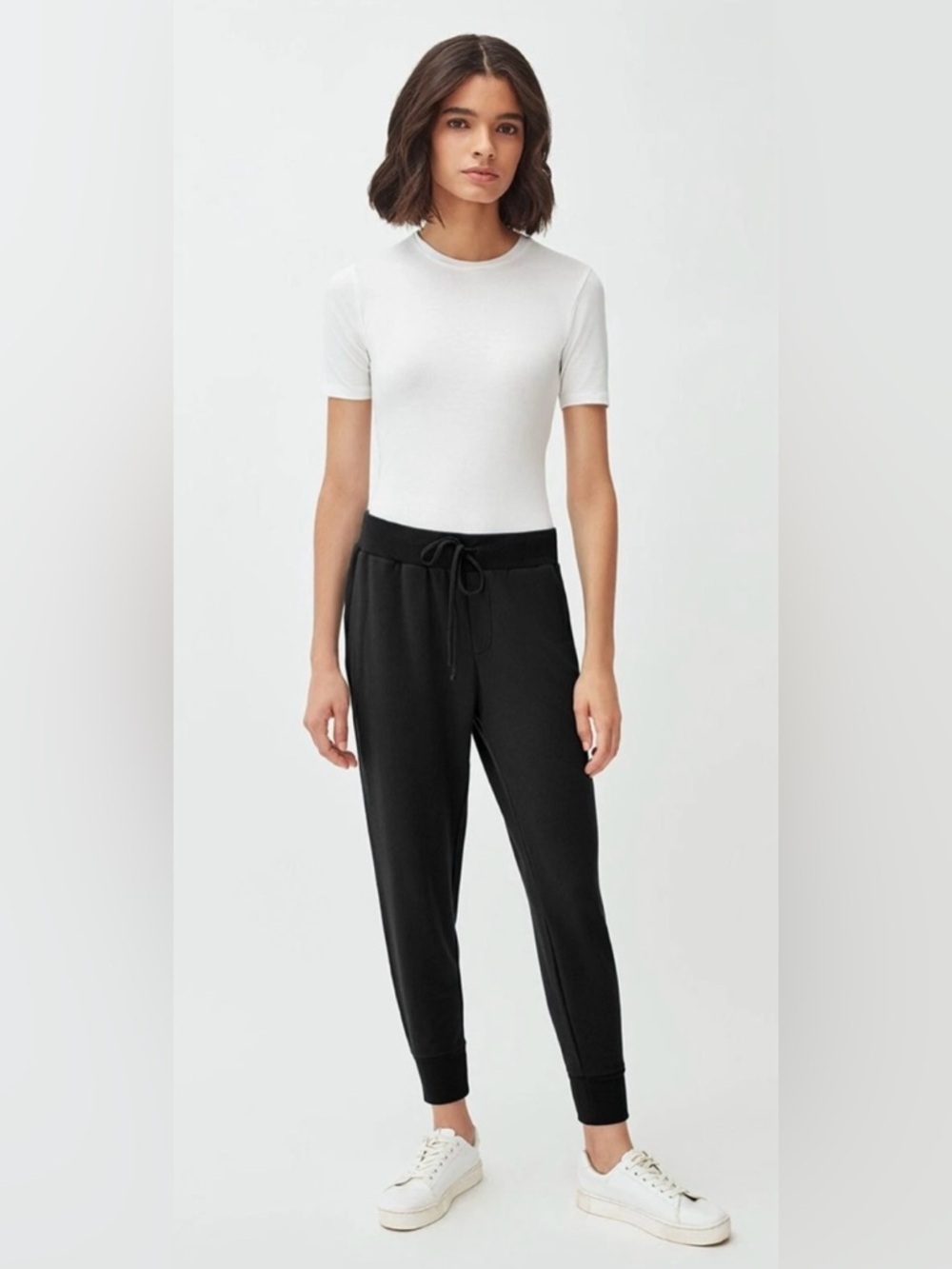 Cuyana French Terry Pima Cotton Drawstring Tapered Lounge Pant Black Medium